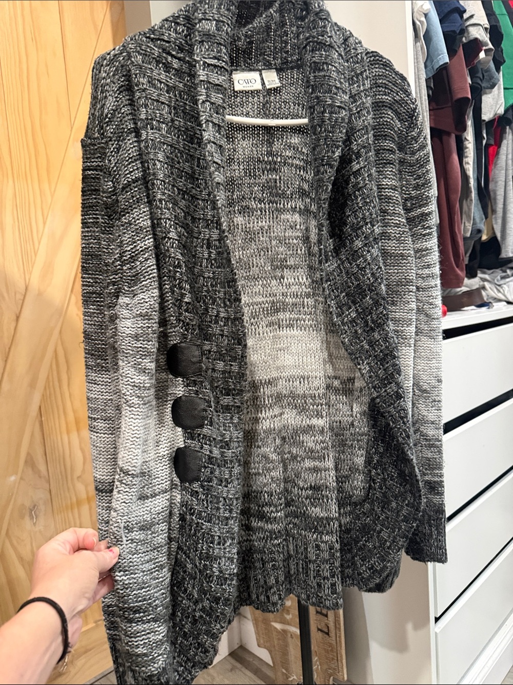 Cato Gray Ombre Shawl-Collar Cardigan with Button Accents